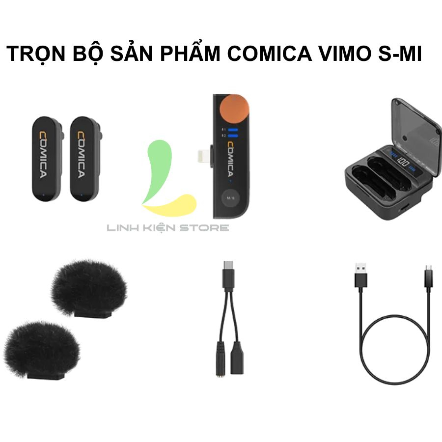 Micro thu âm không dây HOSAN comica Vimo S-MI cài áo nhỏ gọn sử dụng cho hệ điều hành IOS kèm dock sạc tiện lợi