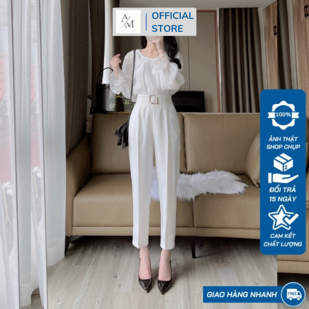 Quần tây nữ lưng cao AMY dáng baggy cạp cao siêu tôn dáng ống đứng chuẩn đẹp khóa sườn đen trắng nâu Q390