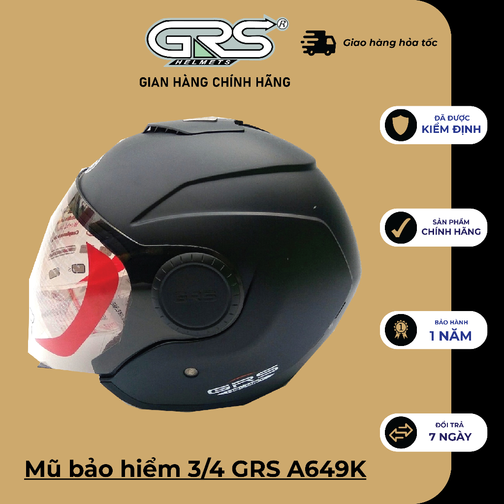 Mũ bảo hiểm 3/4 GRS A649K - lựa chọn dành cho người có vòng đầu lớn (nhiều màu)