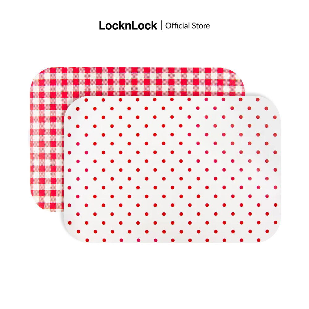 Bộ 2 tấm lót bàn ăn Lock&Lock P&Q bằng nhựa họa tiết chấm bi, Square PlaceMat, 28*42cm P-00188