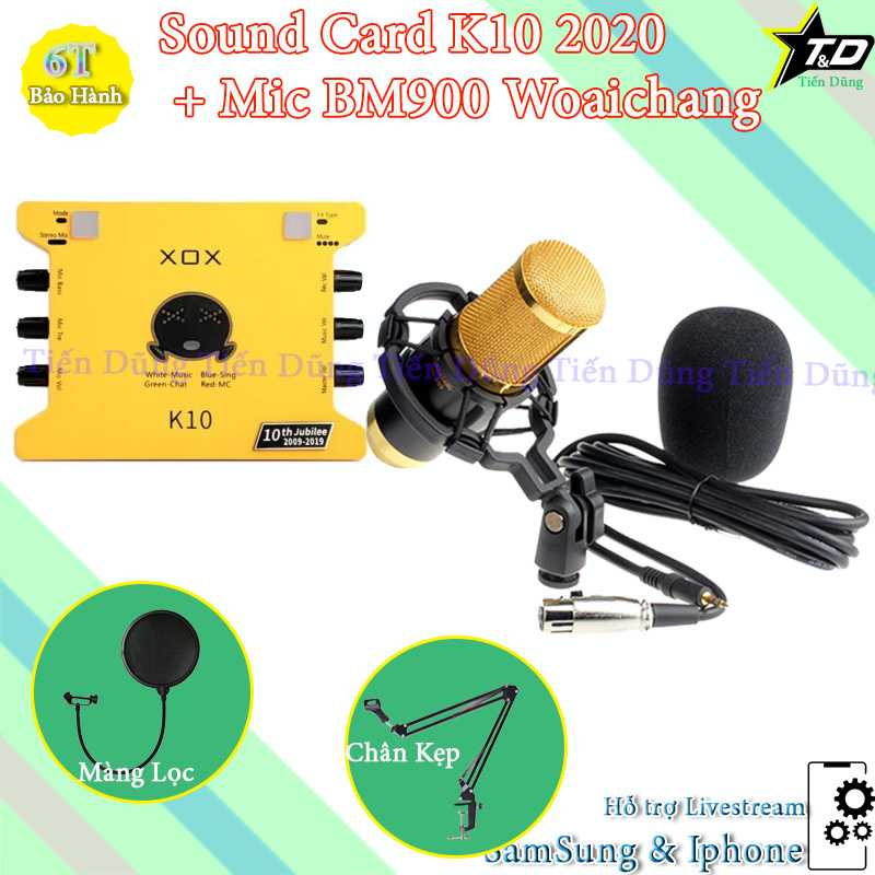 COMBO MIC THU ÂM BM900 SOUND CARD XOX K10 2020 CHÂN KẸP MÀNG LỌC TẶNG TẠI NGHE