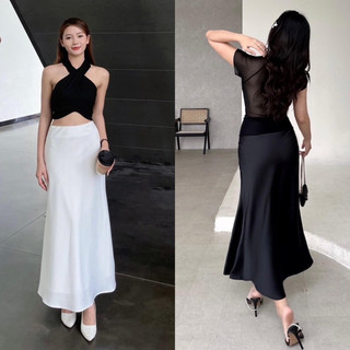 Chân váy lụa dáng đuôi cá dài xoè retro