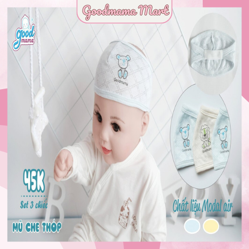 Mũ che thóp sơ sinh Goodmama vải Modal thoáng khí, giữ ấm_ SET 3 CHIẾC Size 0-3M