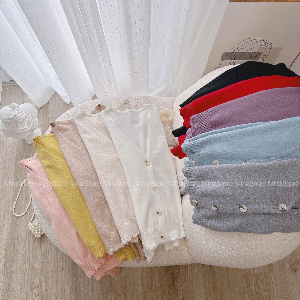 Áo Cadigan Cổ Tim Dài Tay MINZ STORE Mã 2028, Thiết Kế 4 Khuy Phong Cách Dạo Phố