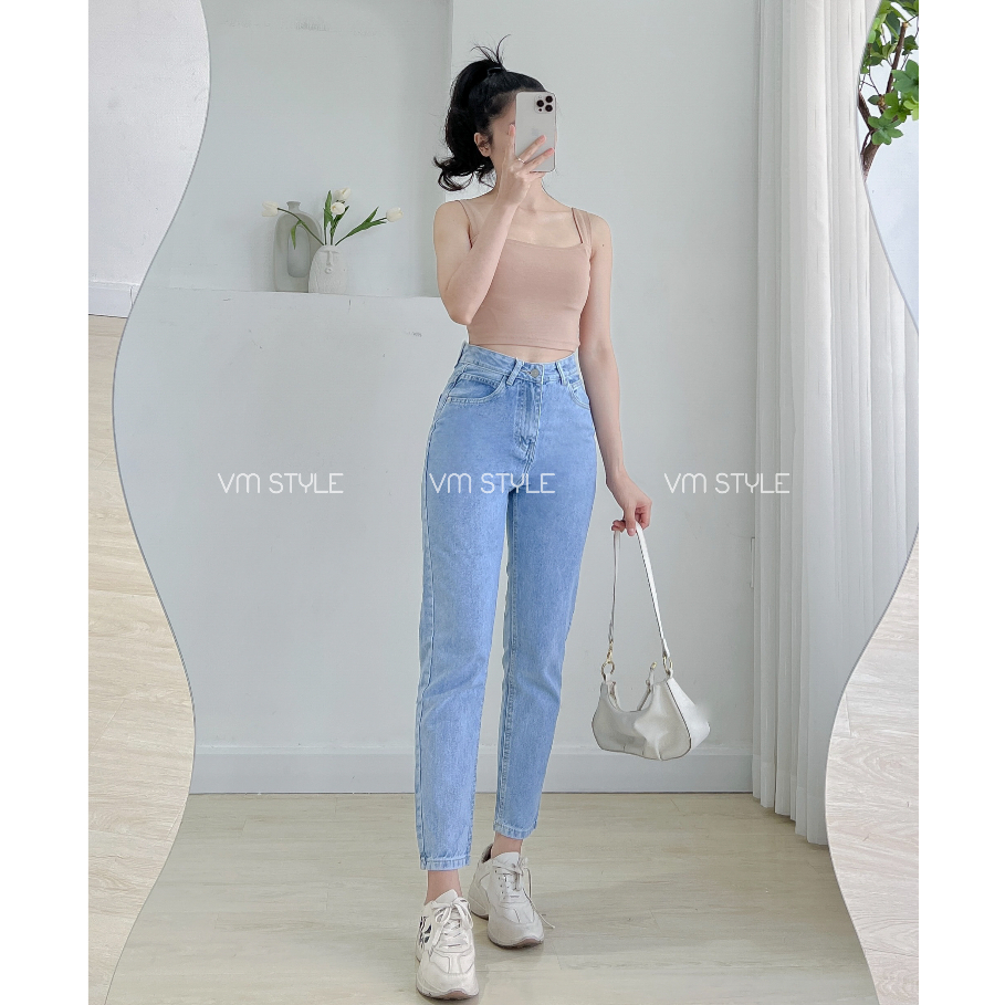 Quần jean baggy nữ VMSTYLE kiểu trơn basic cạp cao chuẩn form mặc đi học - N136 Đ146 QJB00005