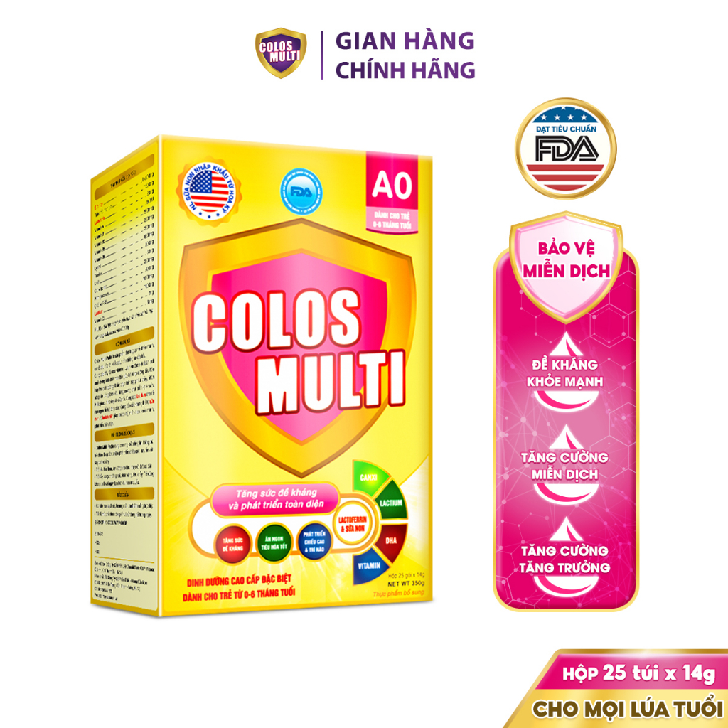 Sữa non Colosmulti A0 hộp 25 gói x 14g hỗ trợ tăng cường sức đề kháng cho trẻ