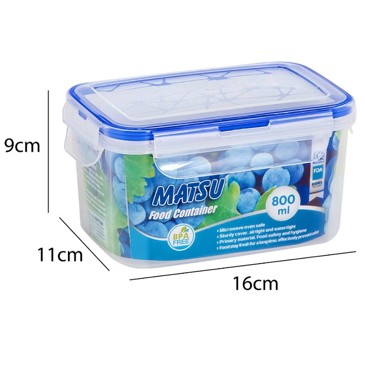 Hộp đựng thực phẩm chữ nhật nhựa DUY TÂN Matsu 800ml (16 x 11 x 9 cm) - 03185