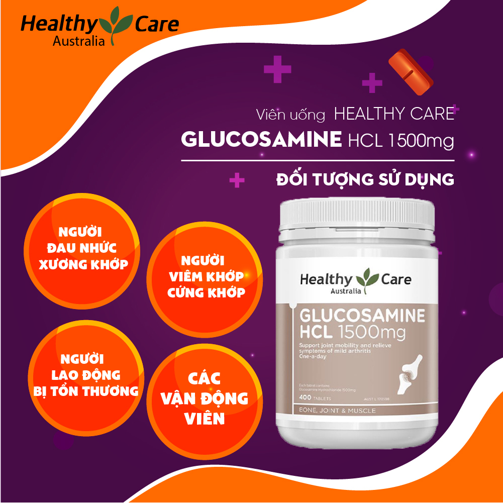 Viên Uống Glucosamine Healthy Care Giảm Đau Xương Khớp HCL 1500mg 400 Viên