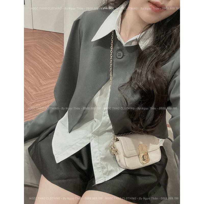 Sét áo sơ mi phối blazer 1 cúc cực lạ hàng chuẩn QC loại 1 mẫu mới 2023 ảnh thật - sẵn