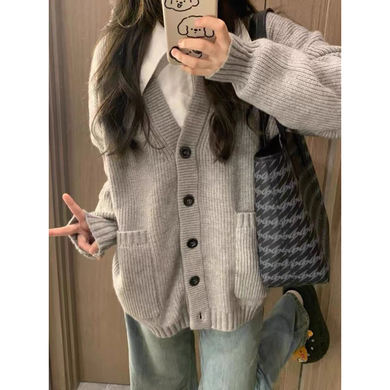 Áo Cardigan vặn thừng trơn 2 túi trước
