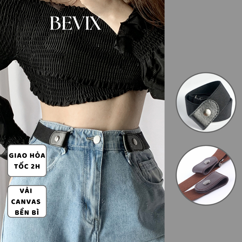 Dây nịt nam dây lưng thun co giãn BEVIX có nút cài cúc bấm 2 bên phối hợp da - Thắt Lưng Co Giãn