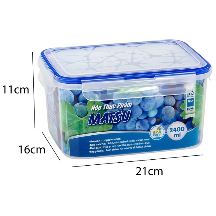 Hộp đựng thực phẩm chữ nhật nhựa DUY TÂN Matsu 2400ml (21 x 16 x 11 cm) - 03239