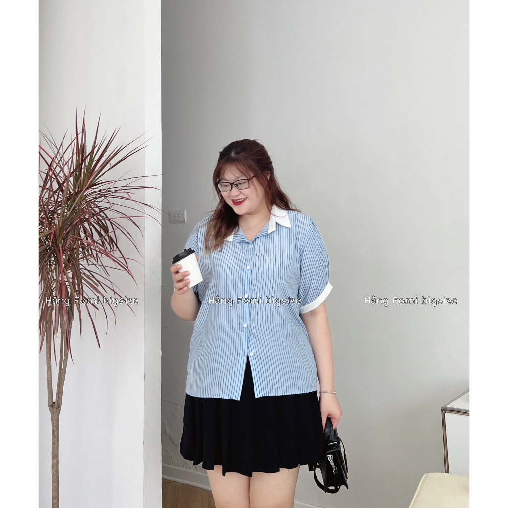 Áo sơ mi kẻ sọc dáng basic Bigsize