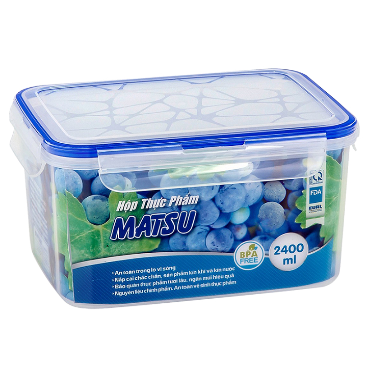 Hộp đựng thực phẩm chữ nhật nhựa DUY TÂN Matsu 2400ml (21 x 16 x 11 cm) - 03239