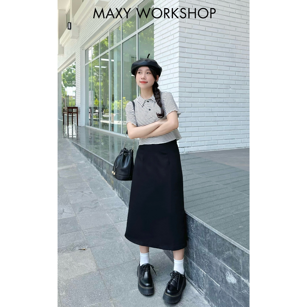 Áo thun polo sọc ngang dáng croptop năng động Polo Tee Maxy Workshop