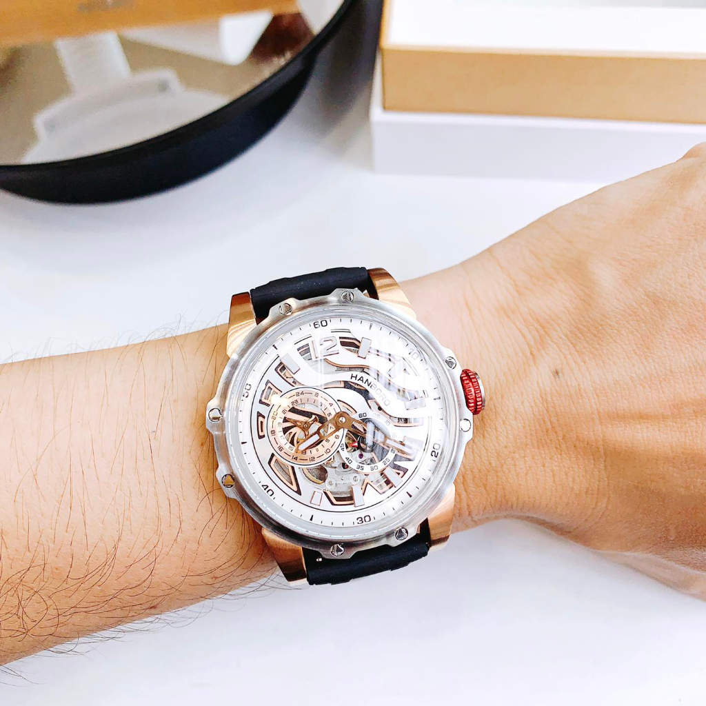 Đồng Hồ Nam Hanboro HBR 8853 Silicone Strap, Máy Automatic , Size 46mm