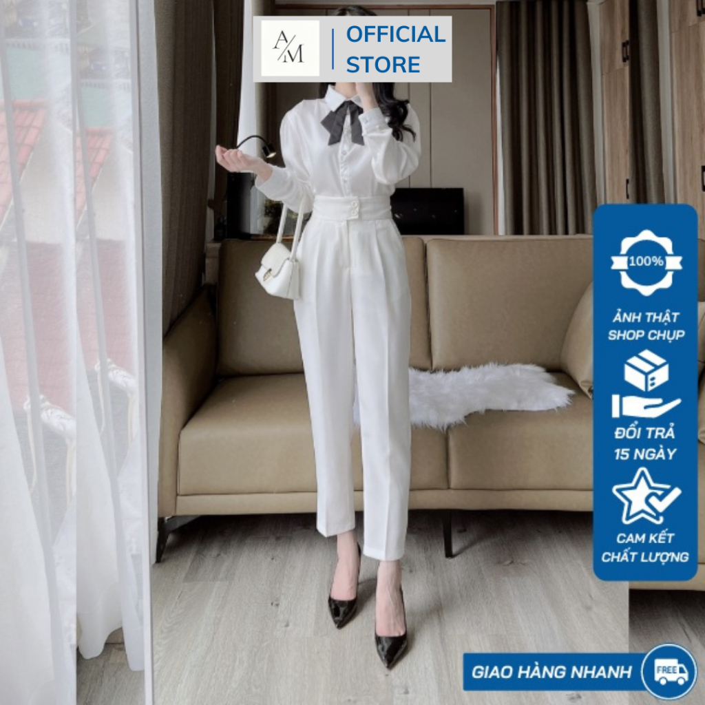 Quần tây nữ lưng cao AMY dáng baggy cạp cao siêu tôn dáng ống đứng chuẩn đẹp khóa trước đen trắng nâu Q505