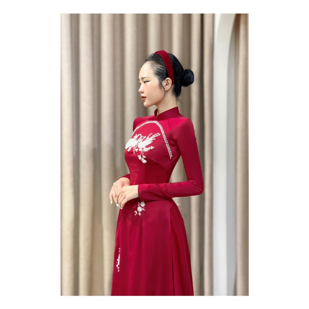 Áo dài cưới - Áo dài cô dâu chất liệu lụa tô châu đính kết ngọc siêu xinh by Quỳnh Hương