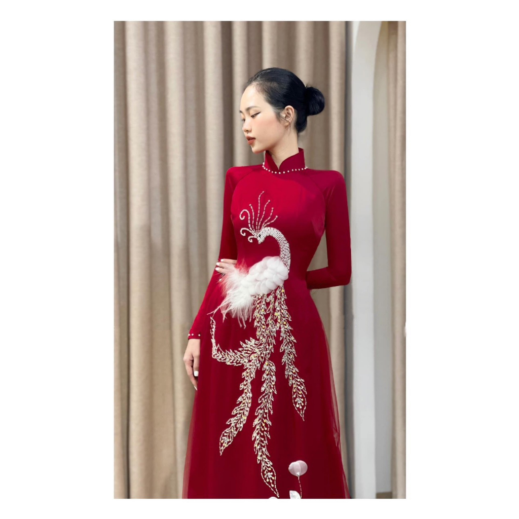 Áo dài cưới cô dâu lụa kết khổng tước siêu xinh by Quỳnh Hương