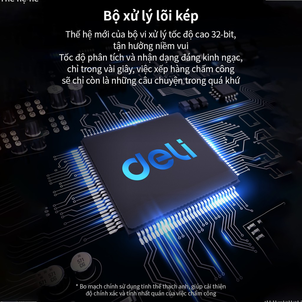 Máy Chấm Công Quét Vân Tay Deli Chính Hãng Nhận Diện Gương Mặt Có Tiếng Việt Kết Nối USB Báo Cáo Excel Thông Minh