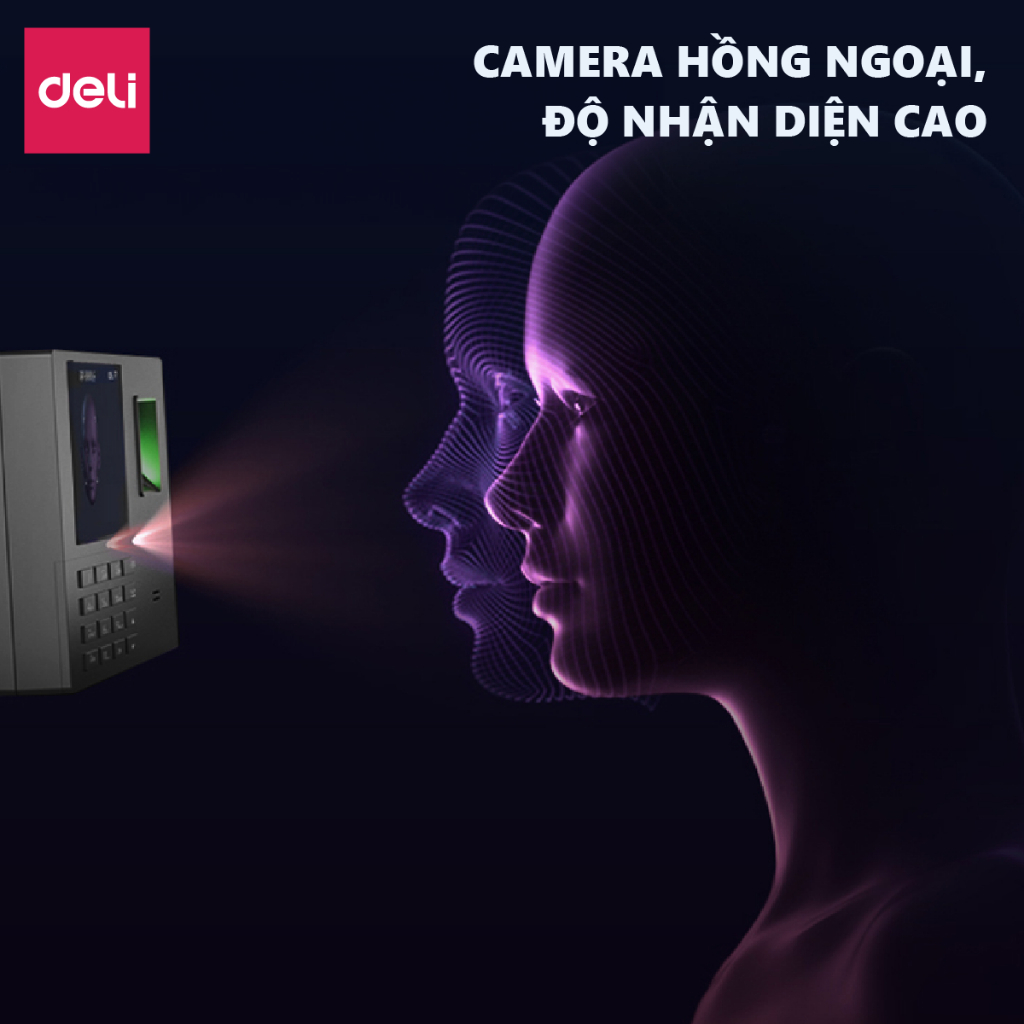 Máy Chấm Công Quét Vân Tay Deli Chính Hãng Nhận Diện Gương Mặt Có Tiếng Việt Kết Nối USB Báo Cáo Excel Thông Minh