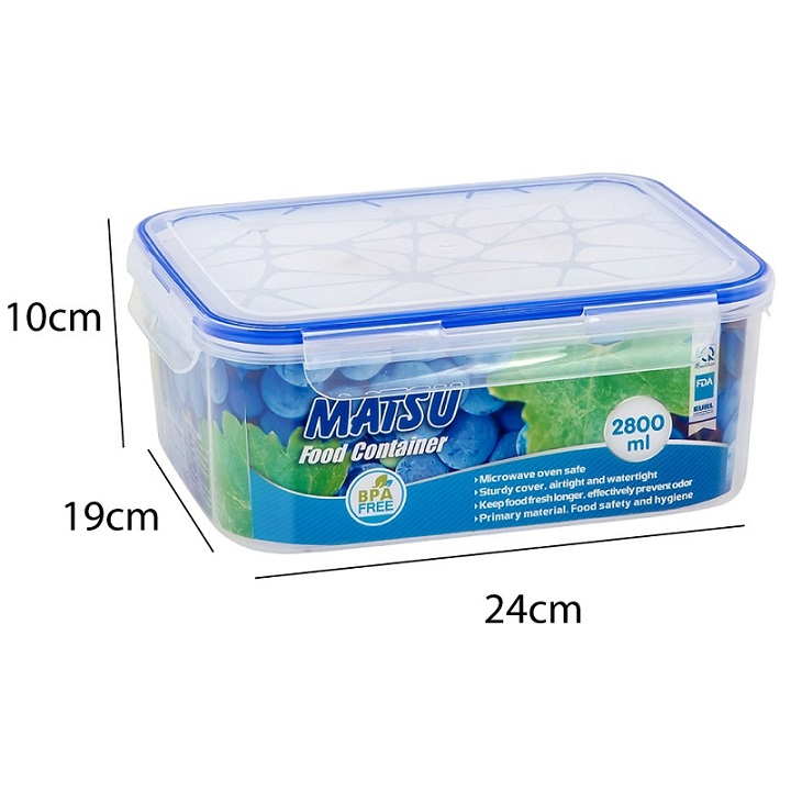 Hộp đựng thực phẩm chữ nhật nhựa DUY TÂN Matsu 2800ml (24 x 19 x 10 cm) - 03253