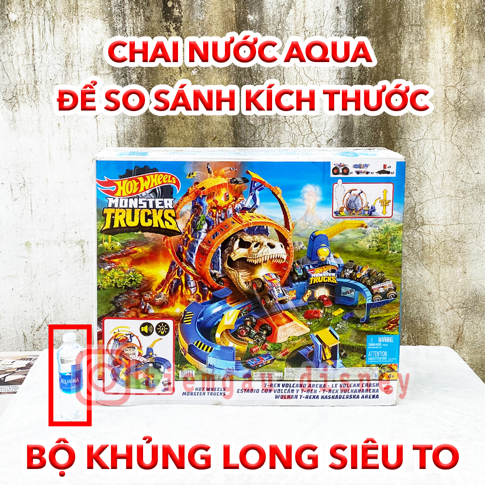 Đồ Chơi HOT WHEELS Đấu Trường Núi Lửa Khủng Long T-Rex - Hot Wheels Monster Trucks T-Rex Volcano Arena Playset