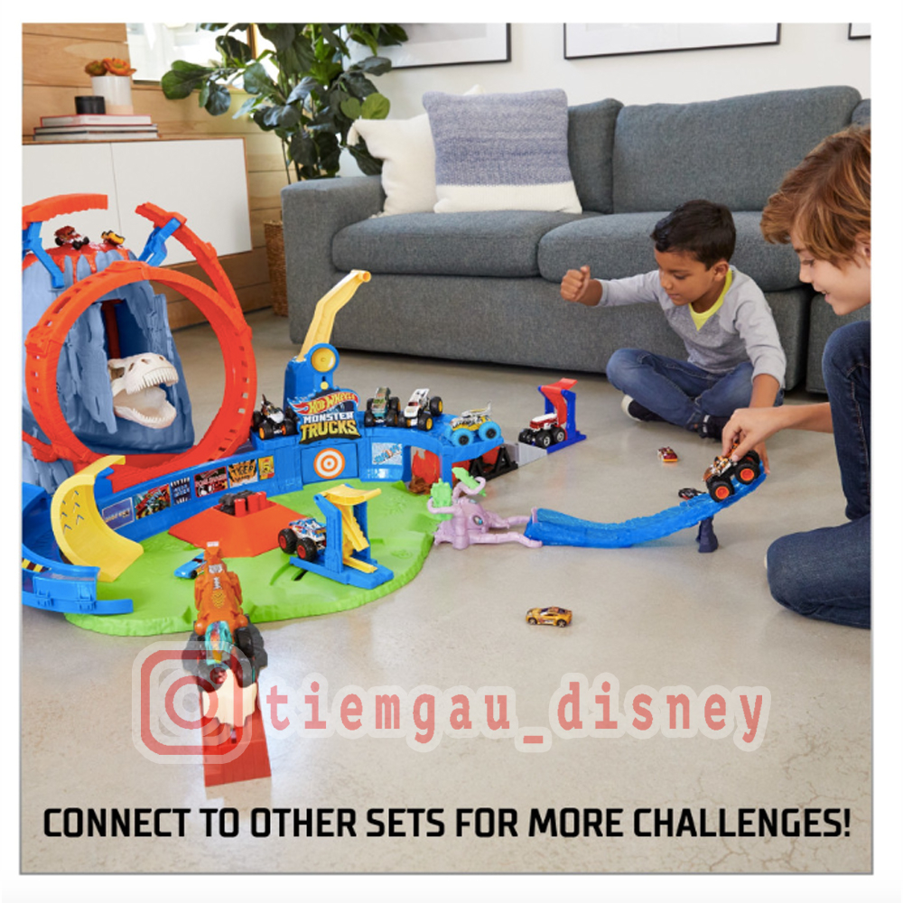 Đồ Chơi HOT WHEELS Đấu Trường Núi Lửa Khủng Long T-Rex - Hot Wheels Monster Trucks T-Rex Volcano Arena Playset