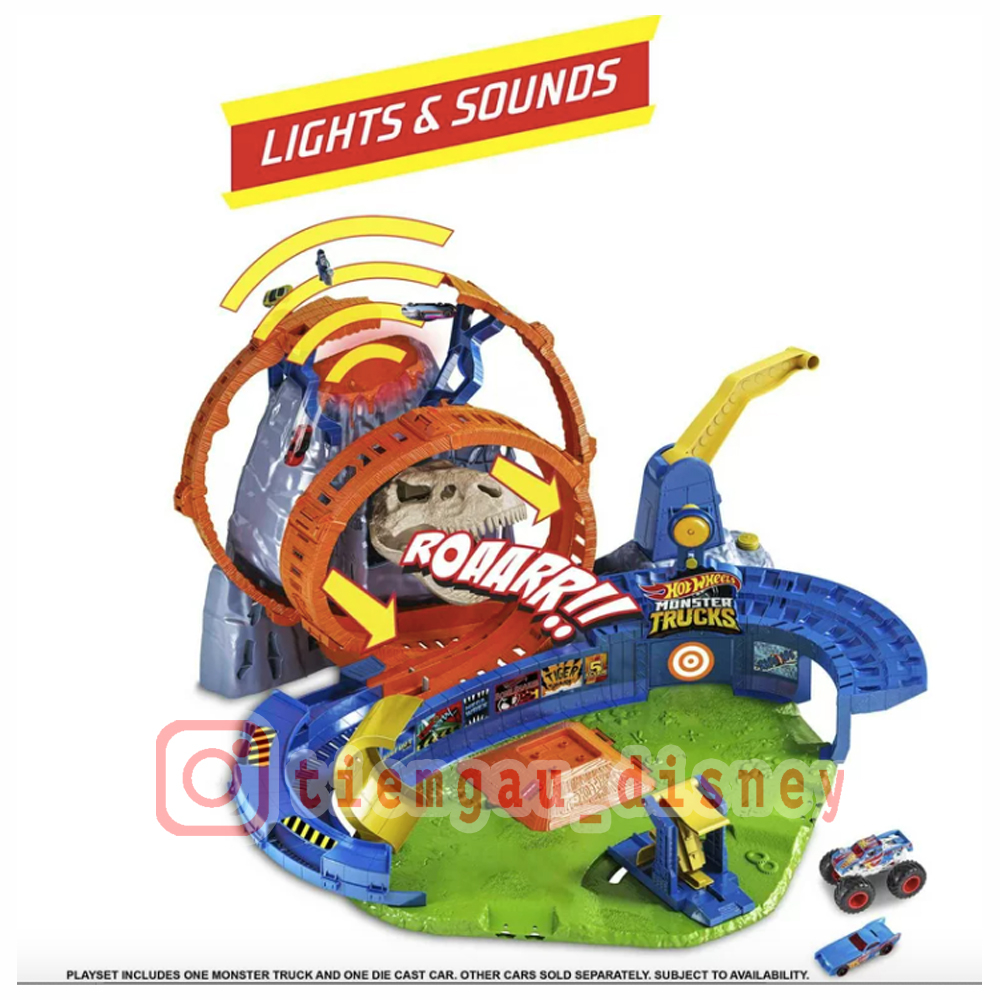 Đồ Chơi HOT WHEELS Đấu Trường Núi Lửa Khủng Long T-Rex - Hot Wheels Monster Trucks T-Rex Volcano Arena Playset