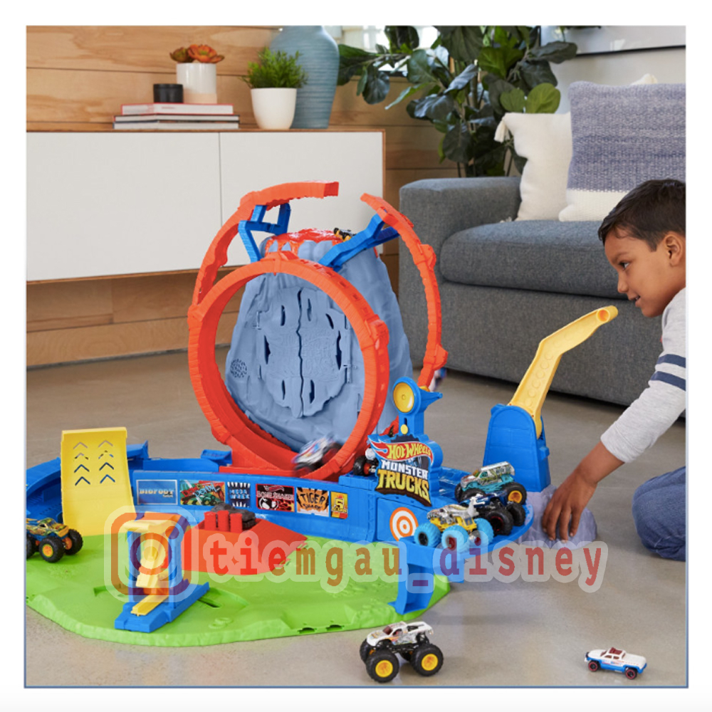 Đồ Chơi HOT WHEELS Đấu Trường Núi Lửa Khủng Long T-Rex - Hot Wheels Monster Trucks T-Rex Volcano Arena Playset