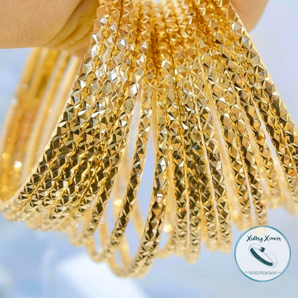 Bộ 7 Vòng Ximen Đồng Vàng Mẫu Kim Cương 18k Ống Tròn 2l5 Có Khóa Màu 18k Hàng Cao Cấp Xưởng Ximen