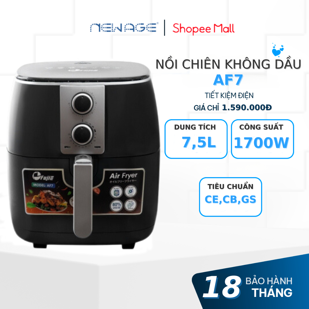 Nồi chiên không dầu FujiE AF7 7.5 lít , công suất 1700W đa chức năng cho gia đình 4-8 người, Bảo hành chính hãng 2 năm