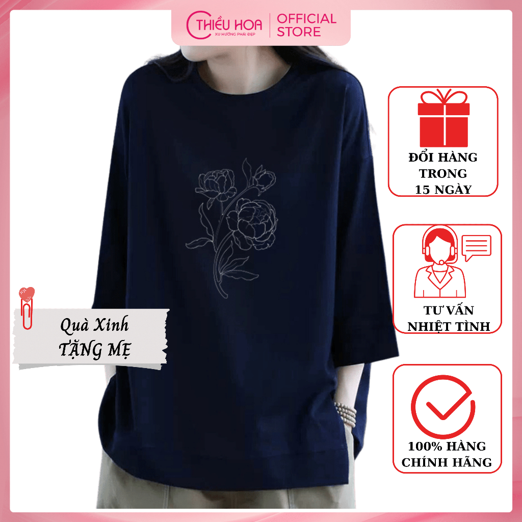 Áo Thun dài tay nữ trung niên, chất liệu cotton cao cấp, co dãn tốt thương hiệu Thiều Hoa AD3T1153