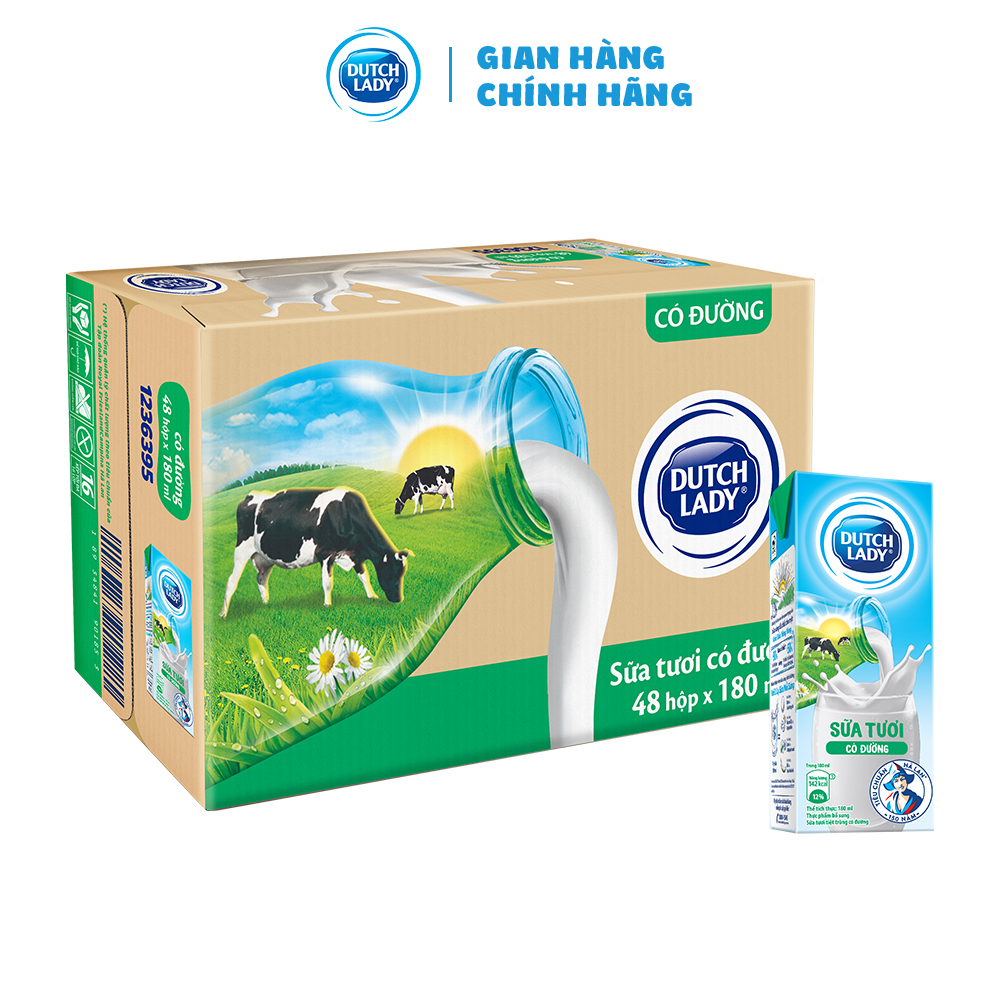 Thùng 48 Hộp Sữa Tươi Tiệt Trùng Dutch Lady Cô Gái Hà Lan Có Đường (48 x 180ml)