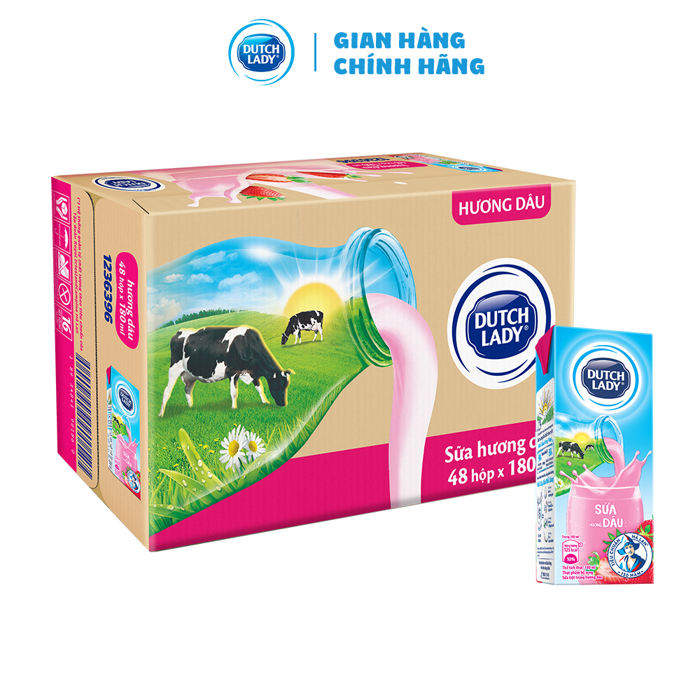 Thùng 48 Hộp Sữa Tươi Tiệt Trùng Dutch Lady Cô Gái Hà Lan Hương Dâu (48 x 180ml)