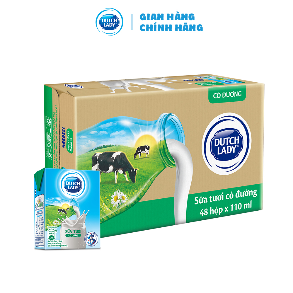 Thùng 48 Hộp Sữa Tươi Tiệt Trùng Dutch Lady Cô Gái Hà Lan Có Đường (48 x 110ml)