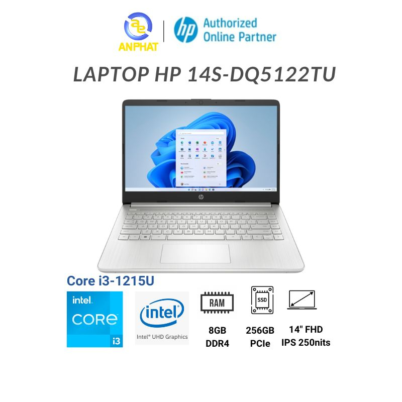 [Mã ELHP3TR giảm 12% đơn 500K] Laptop HP 14s-dq5122TU (Core i3-1215U | 8GB | 256GB |14 inch FHD | WIn11)