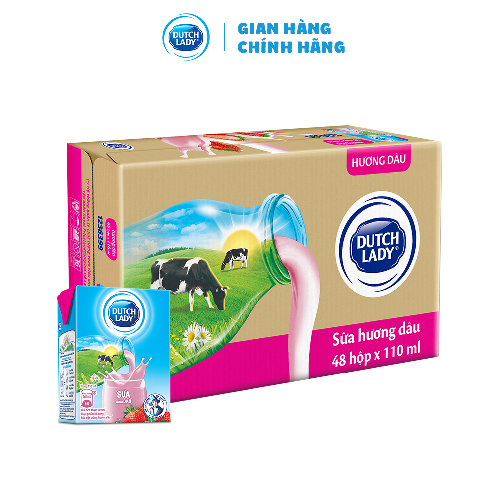 Thùng 48 Hộp Sữa Tươi Tiệt Trùng Dutch Lady Cô Gái Hà Lan Dâu (48 x 110ml)