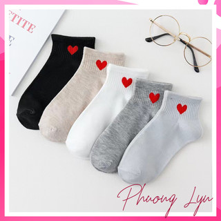Combo 5 đôi tất vớ nữ cotton hoạ tiết trái tim dễ thương cute