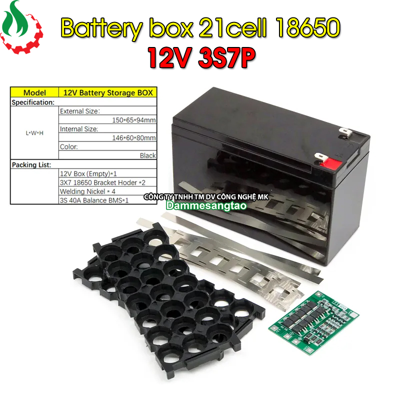 Vỏ bình acquy 21 cell 18650 12V 3S7P hoặc 24V 7S3P