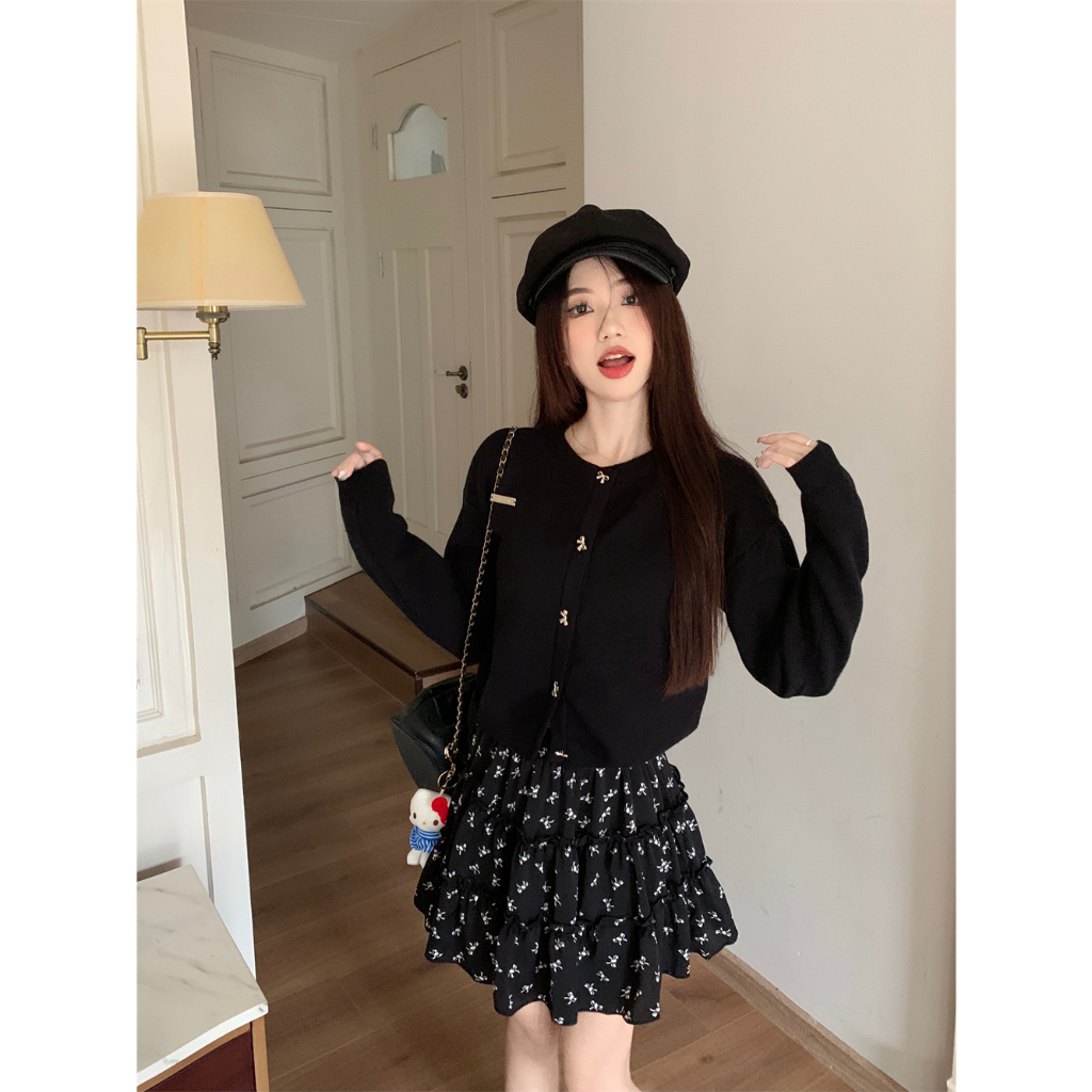 Set Áo Dệt Kim Và Chân Váy Voan Hoa Nhí Taobao Order