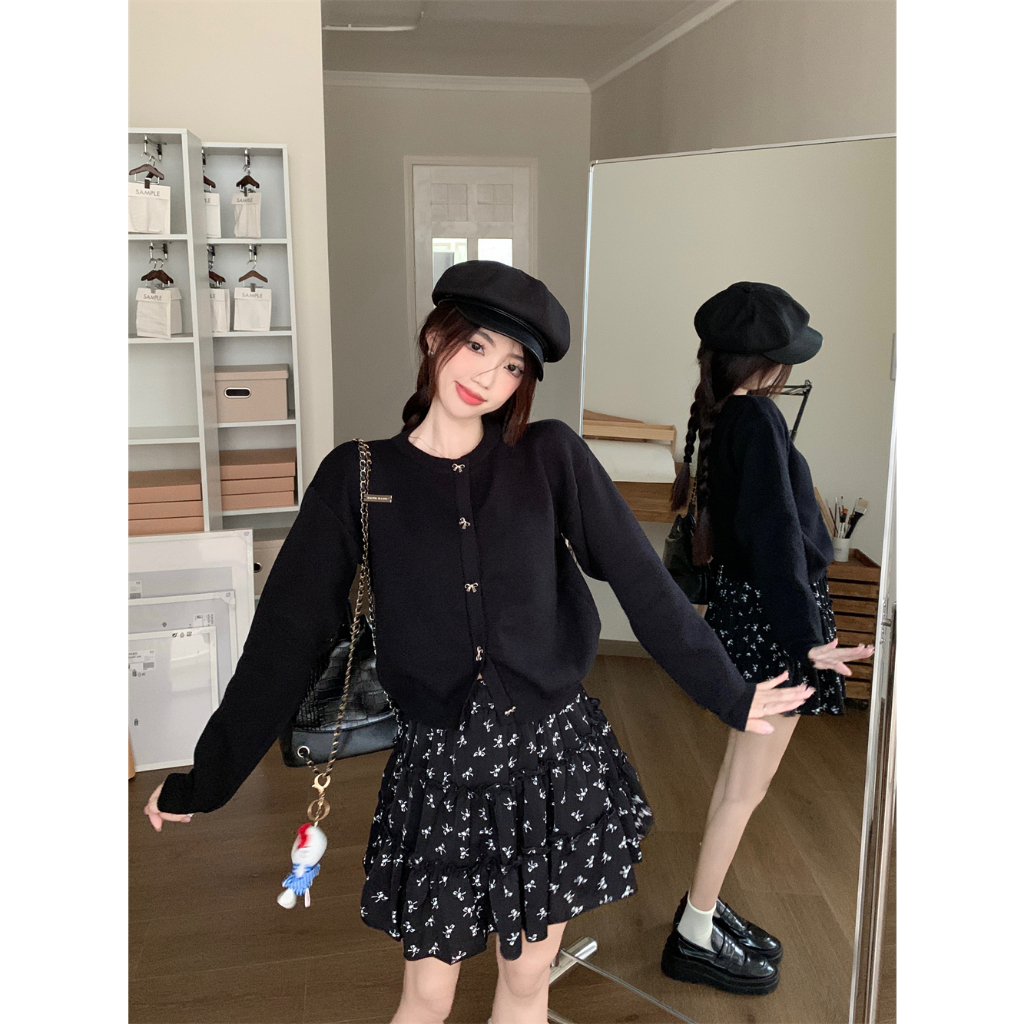 Set Áo Dệt Kim Và Chân Váy Voan Hoa Nhí Taobao Order