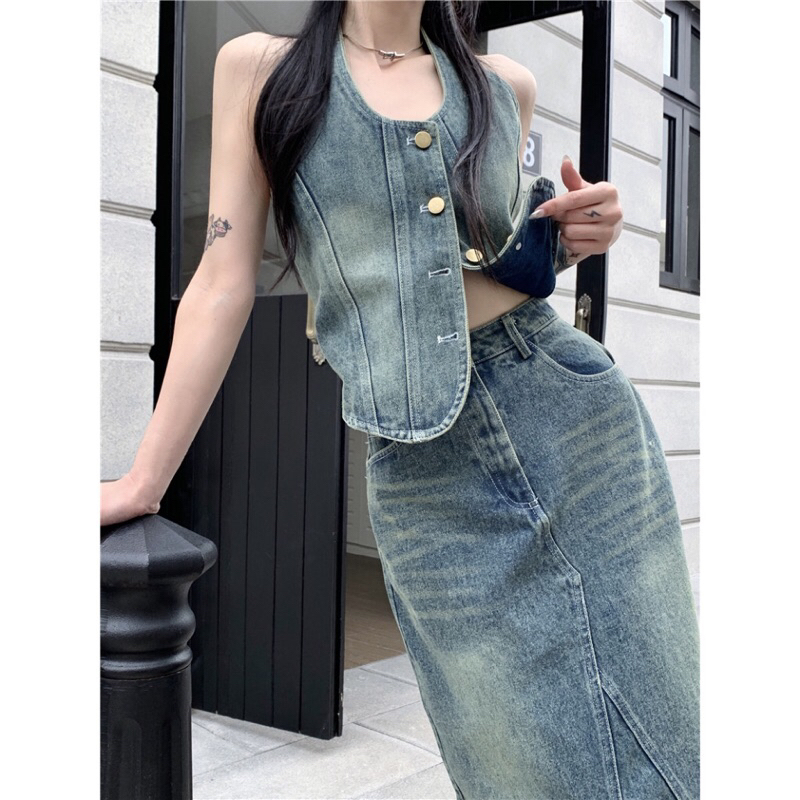 Set áo yếm Denim | PASS |