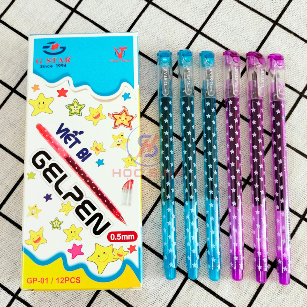 Hộp 12 Cây Bút Gel 0.5mm Gstar GP01 Mực Xanh, Tím - Học Sinh Store