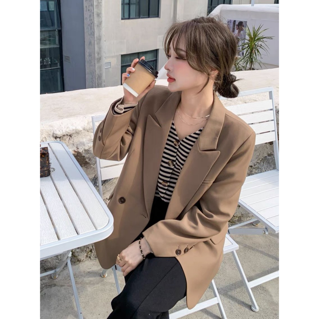 Áo khoác blazer dài tay nữ mùa đông 2 lớp dáng rộng ulzzang vest công sở cao cấp DELIZ