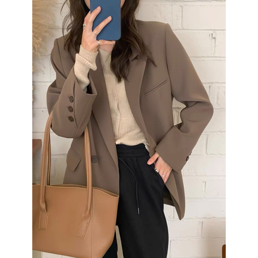 Áo khoác blazer dài tay nữ mùa đông 2 lớp dáng rộng ulzzang vest công sở cao cấp DELIZ