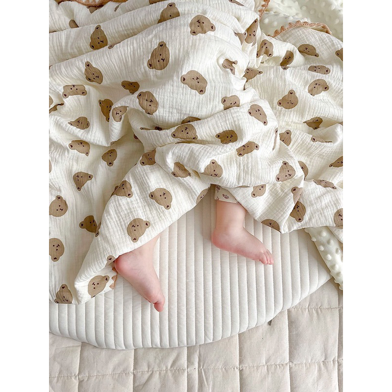 Chăn Xô musslin hạt đậu bo viền hãng Himom cho bé - chăn mềm thoáng khí cho bé