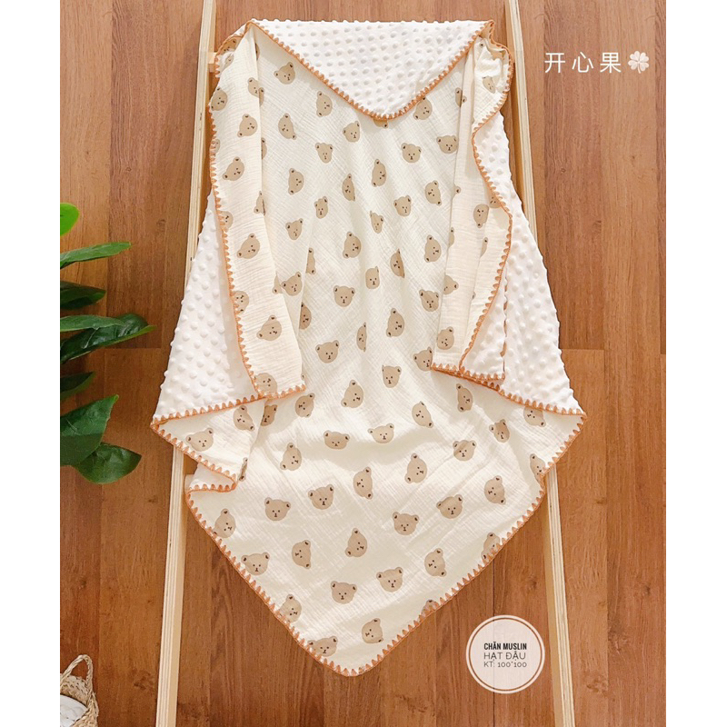 Chăn Xô musslin hạt đậu bo viền hãng Himom cho bé - chăn mềm thoáng khí cho bé