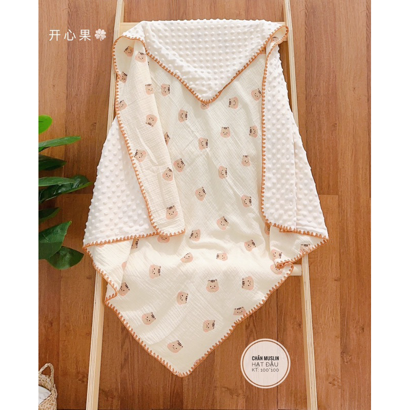 Chăn Xô musslin hạt đậu bo viền hãng Himom cho bé - chăn mềm thoáng khí cho bé