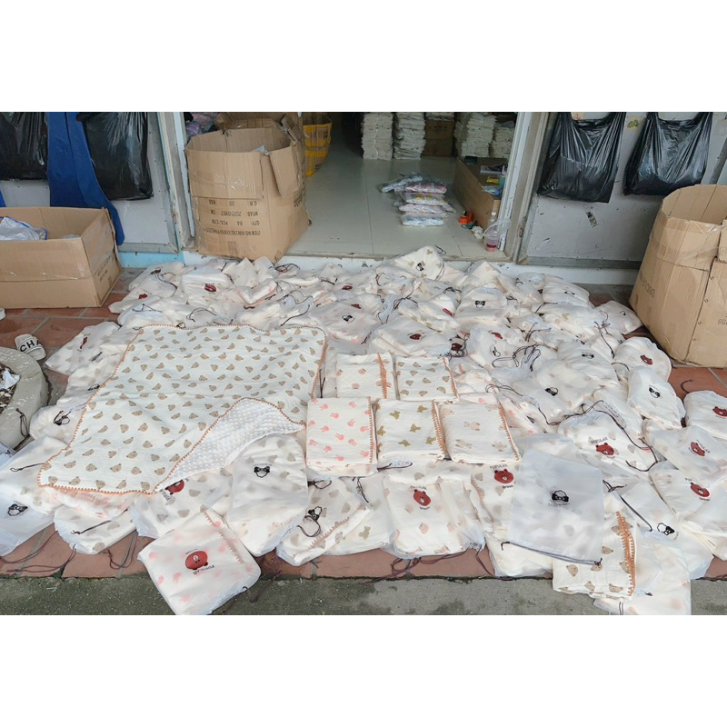 Chăn Xô musslin hạt đậu bo viền hãng Himom cho bé - chăn mềm thoáng khí cho bé